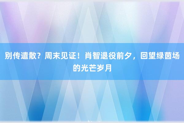 别传遣散？周末见证！肖智退役前夕，回望绿茵场的光芒岁月